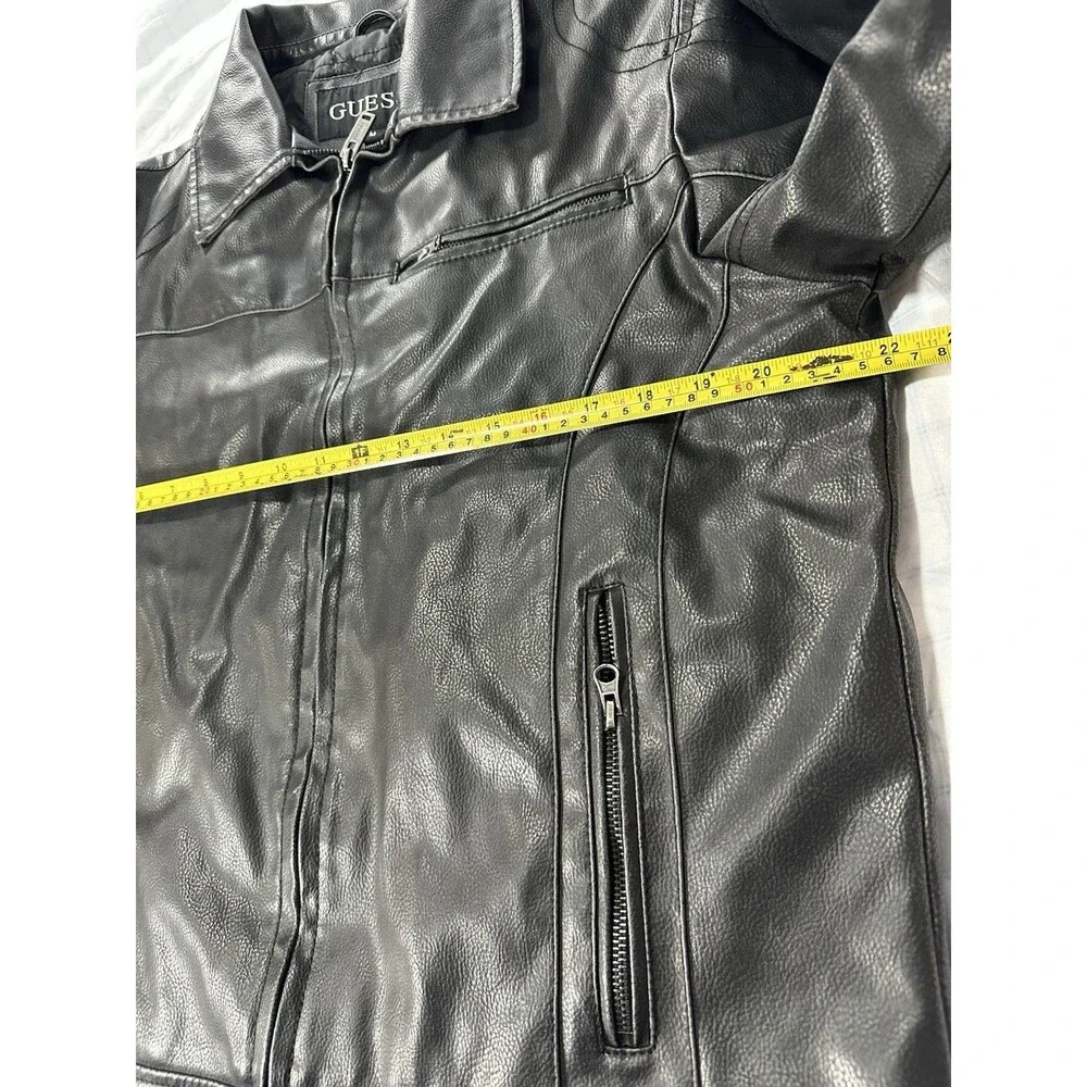 GUESS Men's Faux Leather Moto Biker Jacket Black Size Medium M Quilted Lining
